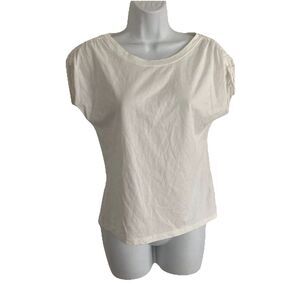 Blanc Noir Women's Top Size S White Ruched Tie Cap Sleeve T-Shirt Tee